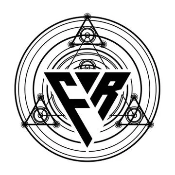 F R Monogram letter logo with triangle shape design template with sacred geom Stock Illustration