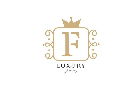 F simple yellow monogram alphabet letter logo. Creative icon design with king Stock Illustration