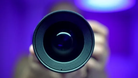 F-stop setting of a close-up of the camera against a purple background. Stock Footage 170008430