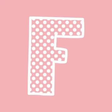 F vector alphabet letter with white polka dots on pink background Stock Illustration