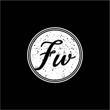 F W Initial Handwriting In Black and White Circle Frame Design Stock Illustration