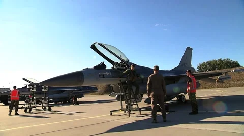 F16 fighter pilot leaving the cockpit Stock Footage 43216088