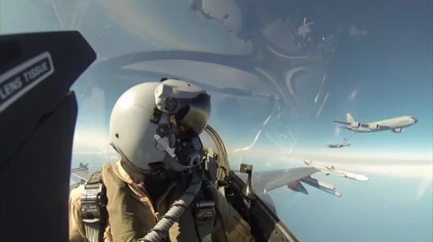 F16 is getting refueled. View from another F16 Stock Footage 51842300