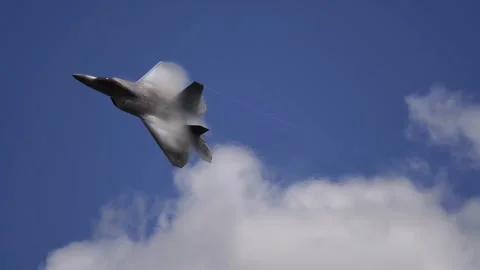 F22 Raptor Fighter Jet in Dramatic Flight Video stock 259844227