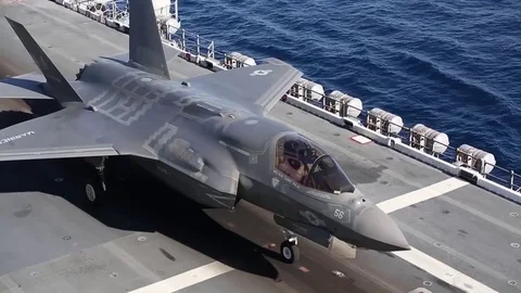 F35 Lightning fighter jet Carrier Proof of Concept Demonstration Stock Footage 70048243