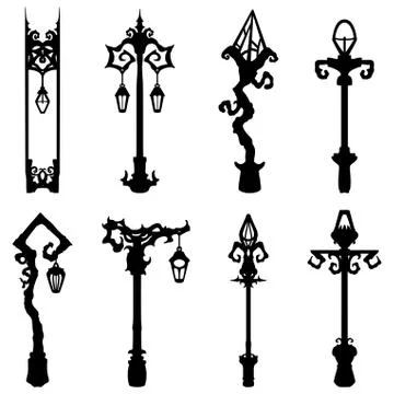 Fable street lantern silhouettes set Stock Illustration