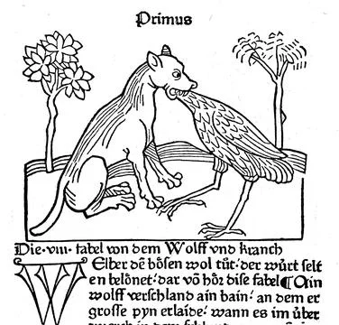 The Fable of the Wolf and the Crane from the Book and Life of the Fabulist Stock Photos