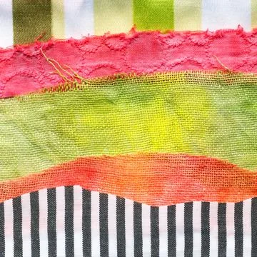 Fabric art applique Illustration. Patchwork forest landscape with trees, hill Stock Photos