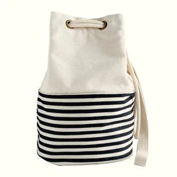 Fabric bag with drawstring isolated on white background 스톡 사진