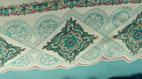 Fabric with beautiful geometric patterns flutters in the wind Stock Footage 303170387