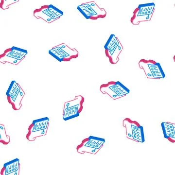 Fabric check sewing isometric icon seamless pattern Stock Illustration