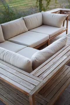 Fabric corner sofa with wooden frames Stock Photos