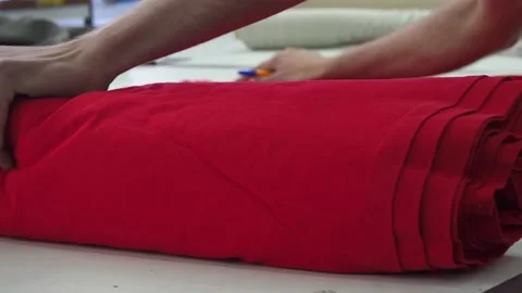 Fabric cutting with scissors red Video stock 130827949