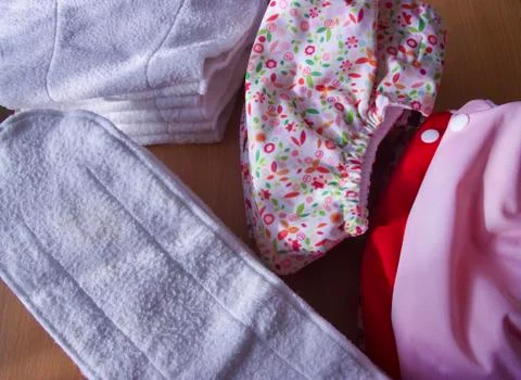 Fabric diapers with removable inserts for eco-care of babies and zero waste Stock Photos
