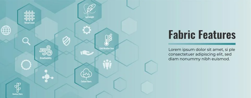 Fabric Features Icon Set and Web Header Banner with Moisture Wicking - Cott.. Stock Illustration