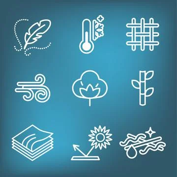 Fabric Features Icon Set - Moisture Wicking - Cotton - Bamboo - Wind Resistan Stock Illustration