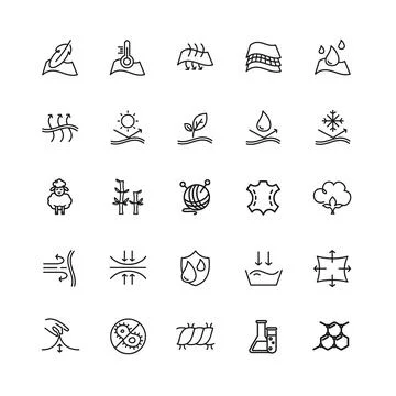 Fabric Features Sign Black Thin Line Icon Set. Vector Stock Illustration