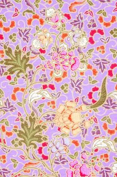 Fabric with floral batik pattern 스톡 사진