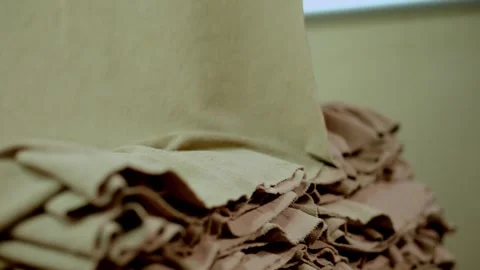 Fabric Folding and Stacking in Textile Factory Stock Footage 330397492