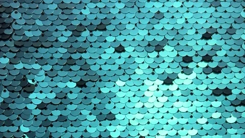 Fabric with glow texture, mosaic pattern, blue shiny round sequins that shimmer Stock Footage 337831875