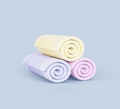 Fabric kitchen towel rolls lying in stack. Render cartoon set of color bath Stock Illustration