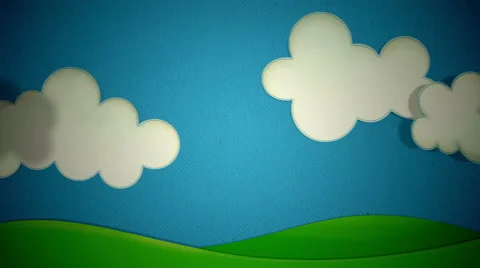 Fabric made cartoon clouds with stitches on blue background with sun and rainbow Vídeo Stock 47116838