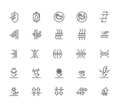 Fabric material line icon set. Linen, leather, cotton, bamboo, cashmere, mohair Stock Illustration