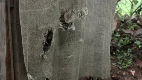 A fabric that moves in the wind and covers a stack of wood. Stock Footage 163036117