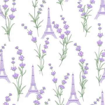 Fabric pattern with lavender flowers. Illustrazione stock