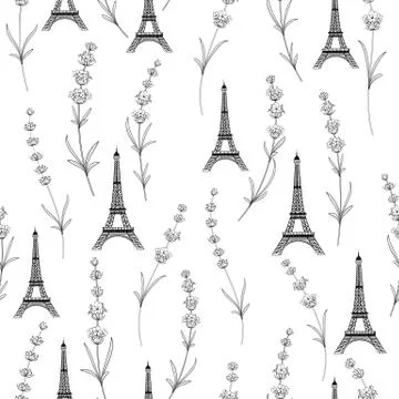 Fabric pattern with lavender flowers. Stock Illustration