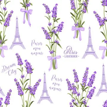 Fabric pattern with lavender flowers. Illustrazione stock