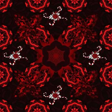 Fabric pattern texture daisy flowers detail. Flowers on black, red and brown col Stockillustratie