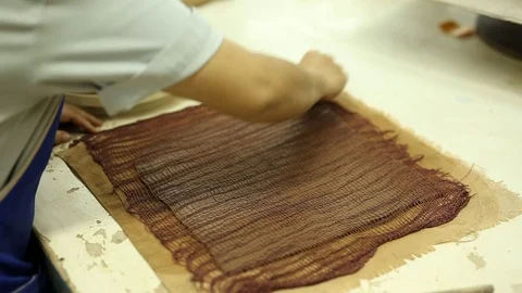 Fabric printing on the ground for art work. Stock Footage 76506574