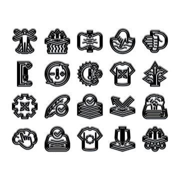 Fabric properties and textile technology icons set Stock Illustration