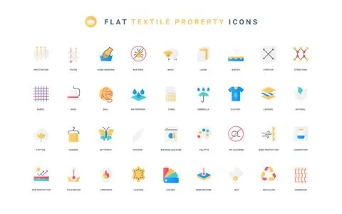 Fabric properties, feather and cotton, wool and leather, information flat icon Stock Illustration