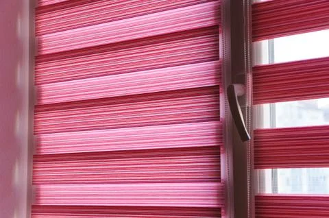 Fabric roller blinds on the window. Stock Photos
