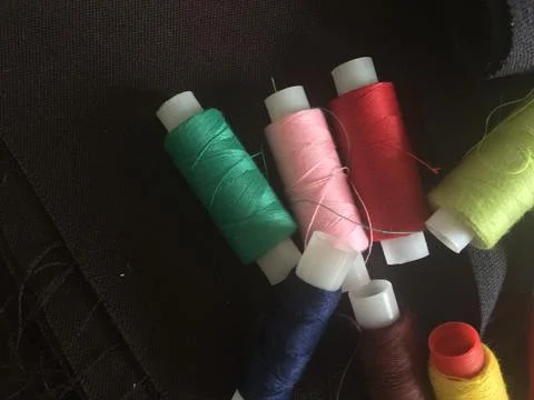 Fabric samples and thread Foto stock