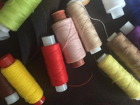 Fabric samples and thread Foto stock