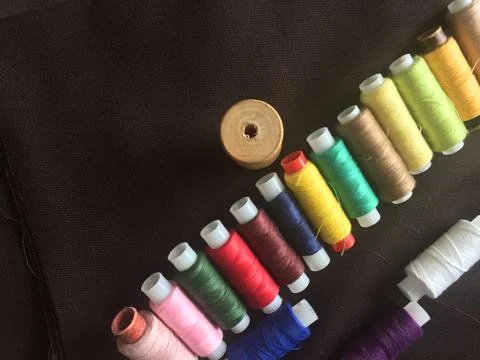 Fabric samples and thread Foto stock