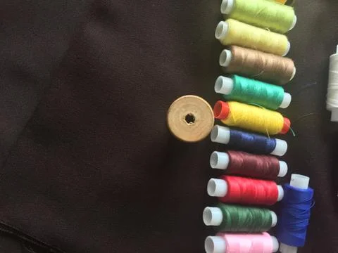 Fabric samples and thread Foto stock