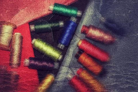 Fabric samples and thread Foto stock