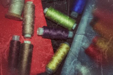 Fabric samples and thread Foto stock