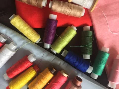Fabric samples and thread Foto stock