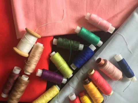 Fabric samples and thread Foto stock
