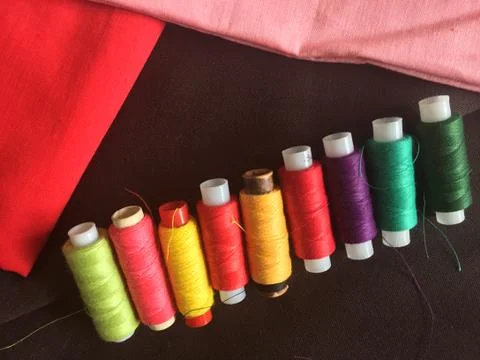 Fabric samples and thread Foto stock