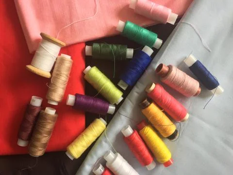 Fabric samples and thread Foto stock