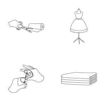 Fabric, scissors for cutting fabrics, hand sewing, dummy for clothes. Sewing and イラスト素材