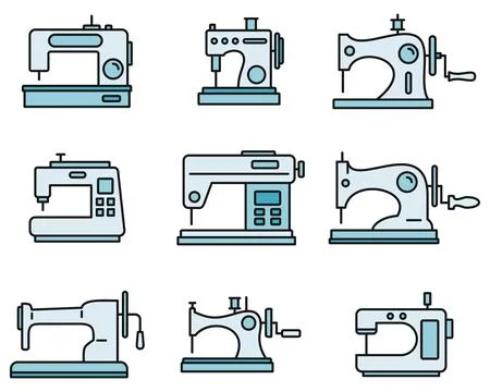 Fabric sew machine icon set vector color Stock Illustration