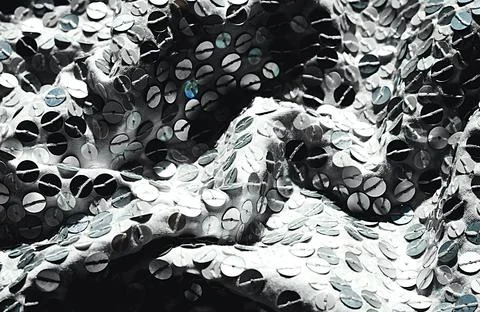 Fabric Silver texture with spangles. Background sequin. Glitter texture. Fabr Stock Photos