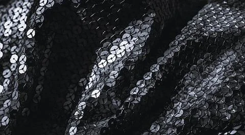 Fabric Silver texture with spangles. Background sequin. Glitter texture. Fabr Stock Photos